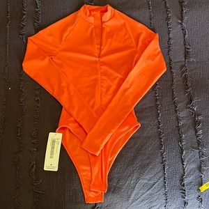 Sexy Orange Bodysuit with Adjustable Zipper